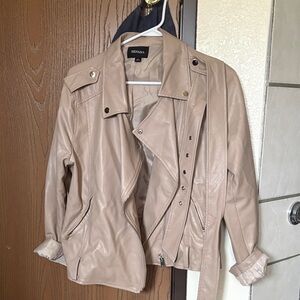 Zenana Outfitters Taupe Faux Leather Moto Jacket